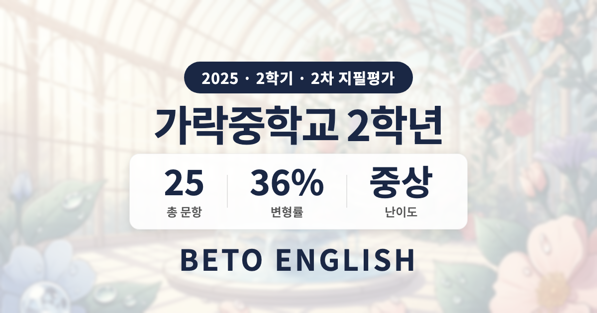가락중학교 2학년 2학기 2차 지필평가 영어 내신 분석 (2025)